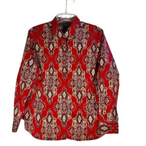 Jones New York Signature Woman Red Paisley Print Button Down Long Sleeve  3X